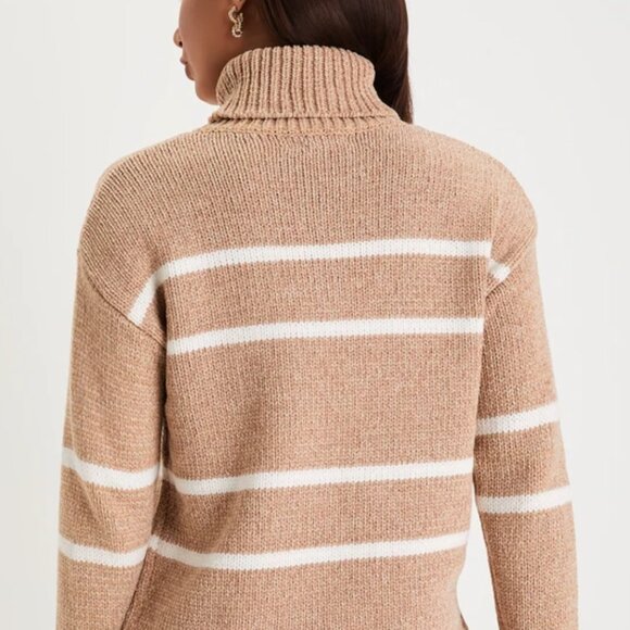 Lulus Fashionable Aura Beige Striped Chenille Knit Turtleneck Sweater - Size S - Picture 3 of 5